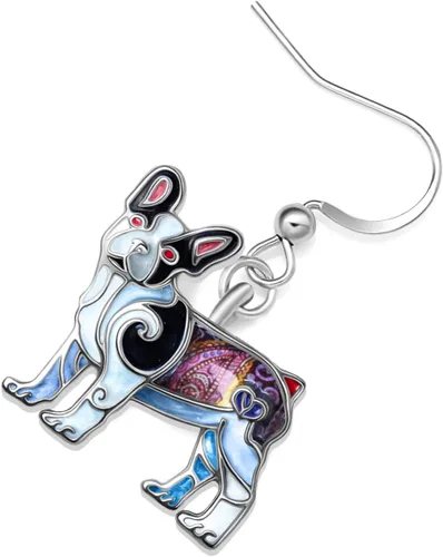 Vista 4 de Aretes colgantes de aleación de bulldog francés para mascotas, regalos de joyería para niñas, mujeres y mujeres