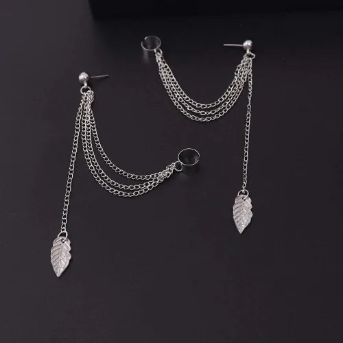 Vista 5 de Las mujeres de la manera pendientes de la hoja penacho colgante larga cadena gota cuelgan pendientes joyería (plata), Metal