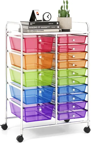 Vista 40 de LDAILY Carrito de almacenamiento con ruedas de 9 cajones, carrito rodante con cajones para aula, organizador de manualidades con ruedas con marco
