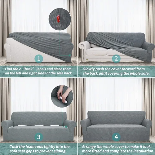 Vista 9 de YEMYHOM Funda para sofá de tamaño grande + funda para sillón de tamaño pequeño (gris claro)
