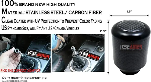 Vista 5 de ICBEAMER Drifting JDM Styles - Perilla de palanca de cambios manual de aluminio con fibra de carbono real (5 y 6 velocidades)