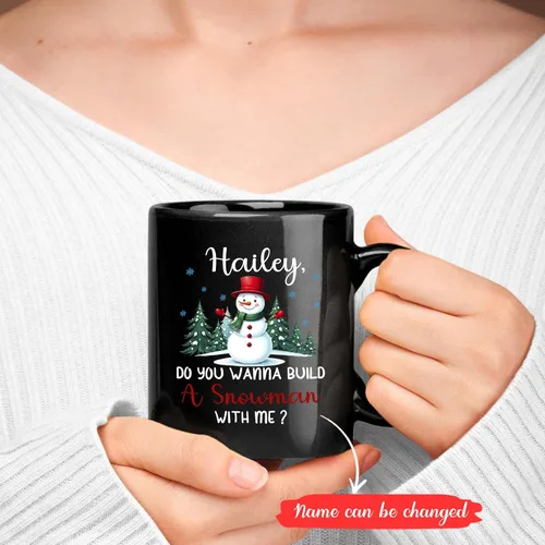 Vista 2 de Taza personalizada con nombre, diseño de muñeco de nieve con nombre, tazas de café de Navidad de muñeco de nieve, regalos personalizados para árbol