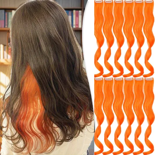 Vista 11 de Extensiones de cabello sintético con clip de 24 pulgadas, extensiones de cabello sintético lacio con reflejos arcoíris para mujeres y niñas, regalo