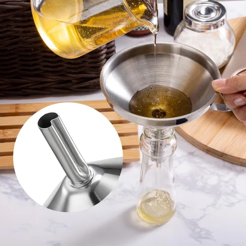 Vista 6 de Embudo de acero inoxidable de 5 pulgadas con colador y filtro de malla fina de 200, embudo de metal de grado alimenticio, filtro de aceite