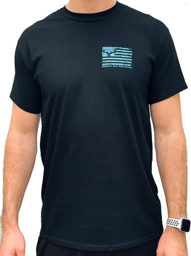 Vista 2 de Country Life Outfitters Camiseta de manga corta para hombre con bandera americana de camuflaje azul