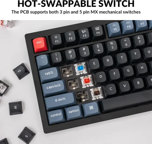Vista 2 de Keychron V3 - Perilla de teclado mecánico con cable, versión TKL QMKVIA programable con interruptor marrón Keychron K Pro intercambiable en caliente