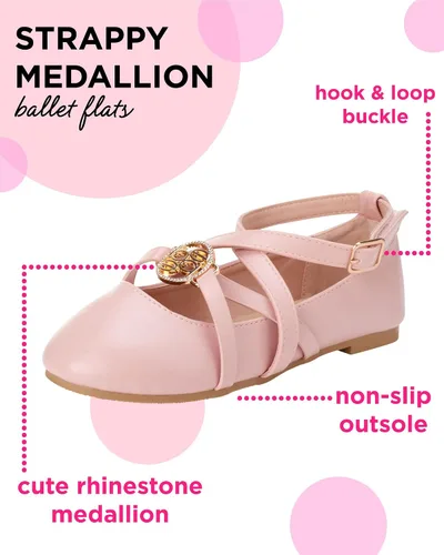 Vista 2 de bebe Girls' Dress Shoes - Strappy Ballet Flats with Rhinestone Medallion (Little GirlBig Girl)