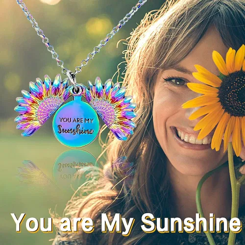 Vista 4 de FOCUSIN Collar de girasol para mujer, collar con texto en inglés You are my sun
