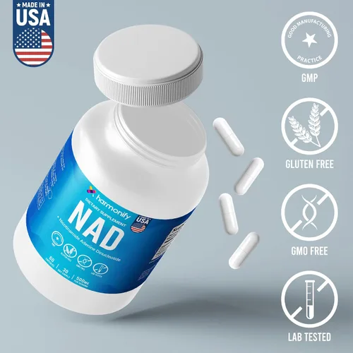 Vista 3 de Suplemento NAD 60 cápsulas, orgullosamente de la empresa de Estados Unidos, sin OMG y sin gluten, 1 mes de porción, 1000 mg por porción