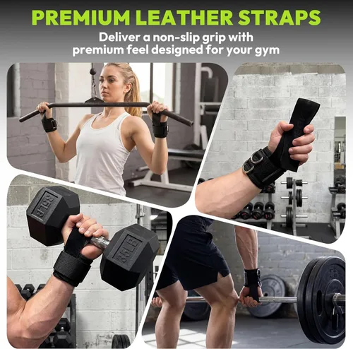 Vista 4 de HANDBODE Lifting Wrist Straps for Weightlifting, Gym Wraps with Double D-Ring for Secure Grip, Deadlift, Pull Up, Bodybuilding, Cable Workout, Fit