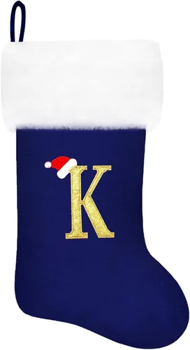 Vista 92 de Calcetines de Navidad bordados de 20 pulgadas con monograma, terciopelo negro con puño de felpa blanca supersuave, adornos clásicos para decoración
