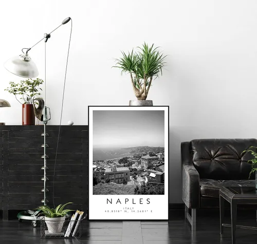 Vista 2 de Impresión de Nápoles, póster de Nápoles, arte de pared de viaje, impresión de viajes, impresión de Italia, decoración de viajes, arte en blanco