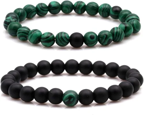 Vista 12 de CNLQ - Pulseras de larga distancia para parejas, regalo a juego, ágata mate de 0.315 in, cuentas de piedra (rojo elástico)