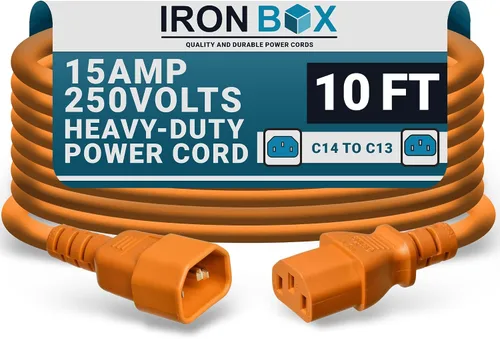 Vista 64 de IronBox Electric - Cable de Alimentación C14 a C13 de Servicio Pesado, 15A, 250V, Cable de Extensión para Computadora 14/3 AWG - Cables