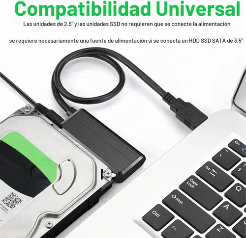 Vista 7 de Cable SATA a USB 3.0 a 2.5 Adaptador de disco duro de 3.5 pulgadas, convertidor externo para transferencia de datos SSD/HDD, con fuente