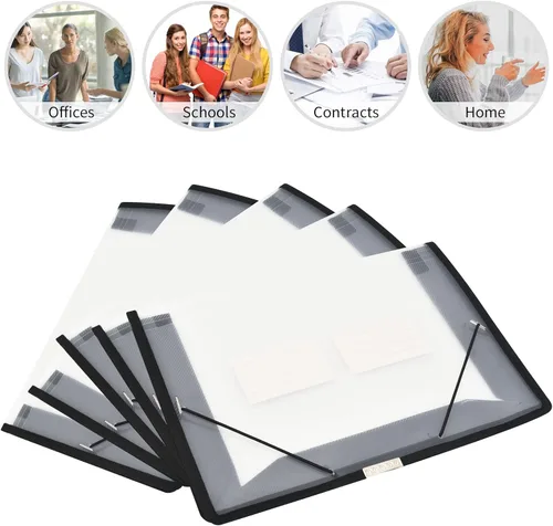 Vista 5 de Carpeta de archivos expandible organizador de documentos r con solapa y cierre de cable, bolsa de documentos transparente impermeable, expansión