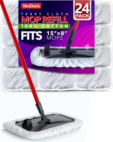 Vista 7 de VanDuck Almohadillas para trapeador de rizo 100% algodón de 15 x 8 pulgadas, paquete de 12 unidades (Mopa no incluida) Fundas reutilizables