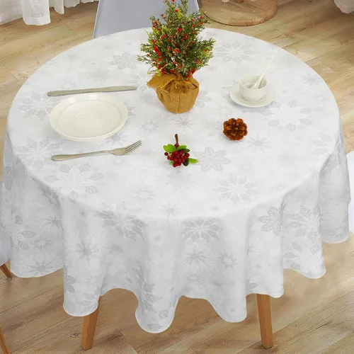 Vista 3 de Mantel de Navidad, mantel de copo de nieve gris y blanco, mantel impermeable de Navidad gris para comedor, cocina, vacaciones de invierno, funda