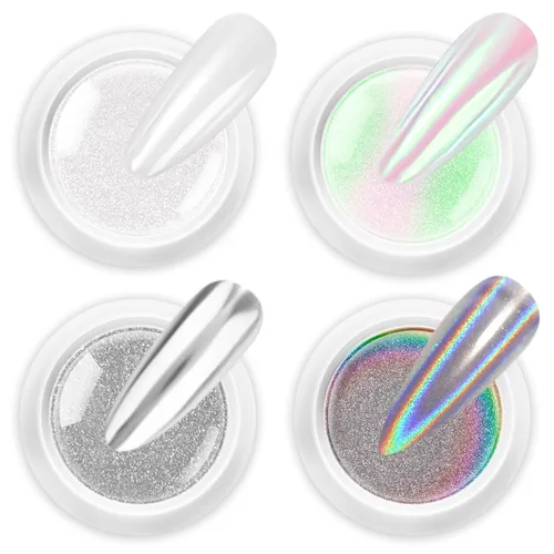 Vista 19 de Polvo de uñas cromado y perla - 【Efecto de hada】Polvo de uñas cromado rosa, blanco, aurora, amarillo, sirena, iridiscente, polvo cromado, espejo