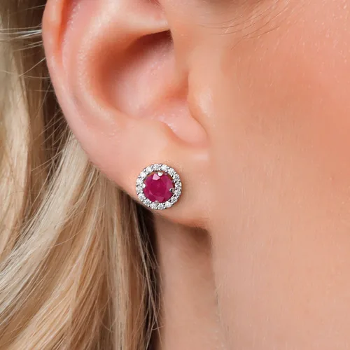 Vista 135 de Gem Stone King Aretes redondos de plata de ley 925 de 0.236 in con piedra natal extraíble para mujer