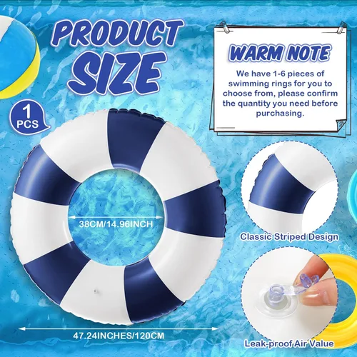 Vista 2 de Arrowbash Flotador inflable jumbo de 47.24 pulgadas, tubos de piscina, anillos clásicos a rayas para adolescentes y adultos, tubo interior inflable