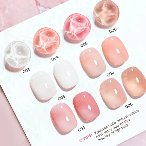 Vista 7 de AZUREBEAUTY Juego de esmaltes de uñas rosa nude (4 colores + capa superior), aspecto natural de gelatina lechosa, secado rápido, no necesita