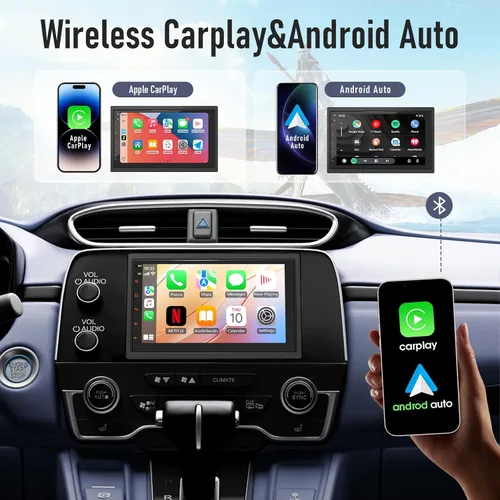Vista 2 de Haudio Estéreo de auto de doble DIN de 7 pulgadas con Apple CarPlay inalámbrico y Android Auto, pantalla táctil de radio para automóvil