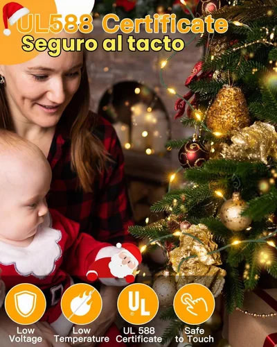 Vista 7 de BrightChristmas Luces de Navidad de 600 LED de 196 pies, tira de luces impermeables para exteriores con control remoto y temporizador, luces