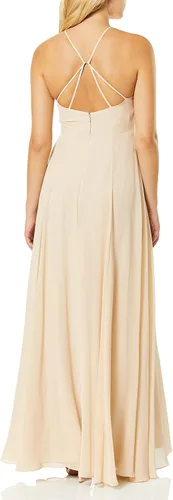Vista 2 de Jenny Yoo Vestido largo de gasa con cuello halter para mujer Kayla
