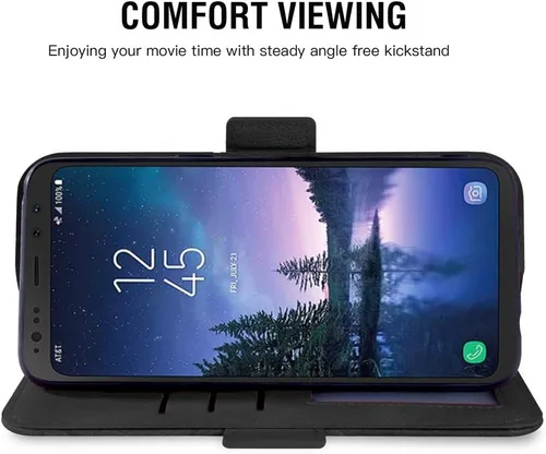 Vista 4 de Asuwish Compatible con Samsung Galaxy S8 Active Wallet Case y protector de pantalla de vidrio templado con tapa para tarjetero, soporte