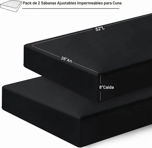 Vista 7 de David's Kids Juego de 2 sábanas ajustadas impermeables para cuna, protector ultra suave y transpirable para colchón de cuna para niños y niñas Negro