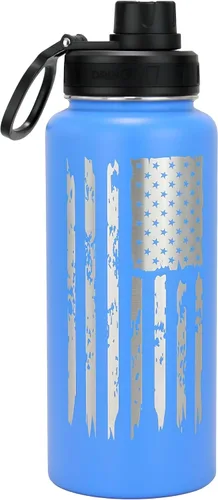 Vista 12 de DRINCO Botella de agua de acero inoxidable con tapa de boquilla, aislada al vacío, botella de agua de doble pared, bandera de Estados Unidos 30oz US