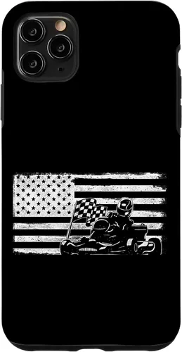 Vista 13 de iPhone 16 Go Kart Racing American Flag Vintage Case