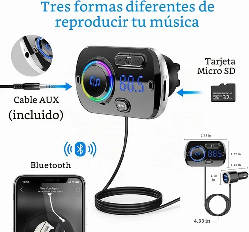 Vista 7 de Transmisor FM Bluetooth 5.0 manos libres kit de coche con carga rápida QC 3.0 adaptador de radio de coche con micrófono CVC reducción de ruido