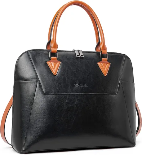Vista 9 de BOSTANTEN Maletín de cuero para mujer de 15.6 pulgadas, bolso de hombro para laptop, oficina, trabajo, bolso cruzado