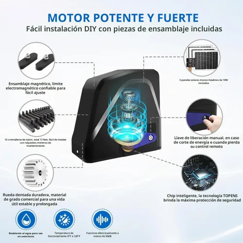 Vista 4 de TOPENS DKR1100ST Abridor de Puerta Corrediza Solar con Transmisión de Cremallera Motor Automático de Puerta para Puertas Deslizantes Pesadas