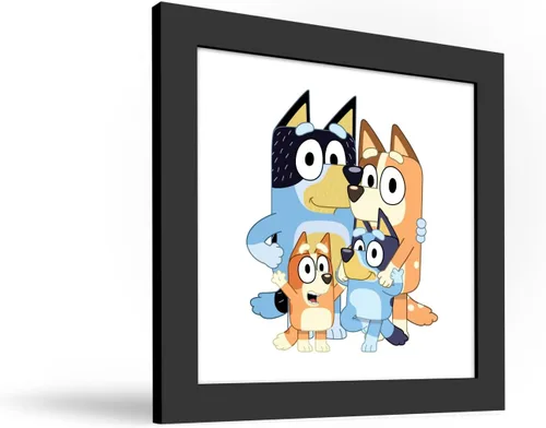Vista 2 de Gallery Pops Bluey - Arte de pared de papá, mamá, Bluey y bingo, versión enmarcada negra, 12 x 12 pulgadas