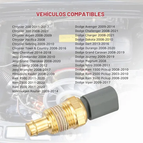 Vista 5 de Interruptor del sensor de temperatura del refrigerante del motor AUTEX Sensor de temperatura 5149077AB TX195 Compatible con Dodge Ram 1500 2500 3500
