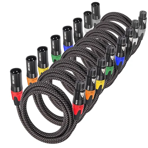 Vista 9 de Cables XLR de 1 pie, 2 paquetes, 3 pines XLR macho a hembra para micrófono Cables de conexión equilibrados trenzados cortos blindados