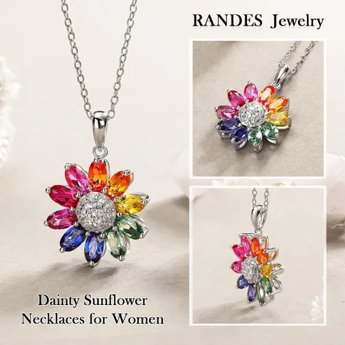 Vista 4 de RANDES Collares de girasol para mujeres, adolescentes y niñas, delicado colgante de plata de ley 925 You're My Sunshine, joyería de girasol