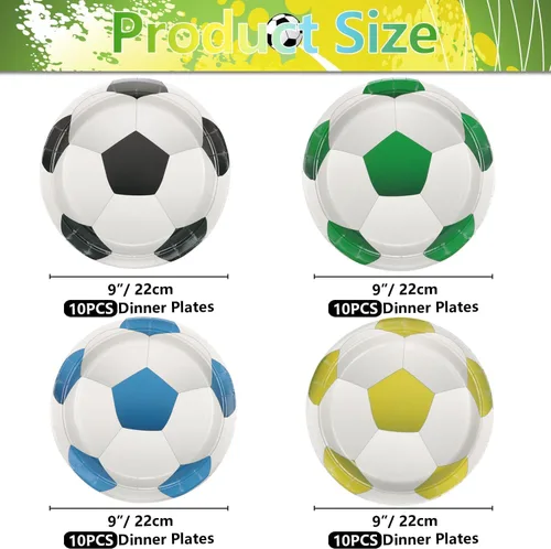 Vista 2 de 40 platos decorativos para fiesta de fútbol, incluyendo platos de postre desechables de 9 pulgadas para niños, fanáticos de deportes, eventos, día