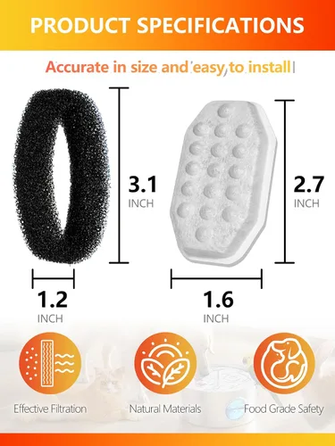 Vista 6 de Paquete de 12 + 12 filtros de fuente de agua para gatos compatibles con Rellaty & Neareal - Fuente de agua para mascotas de acero inoxidable de 108