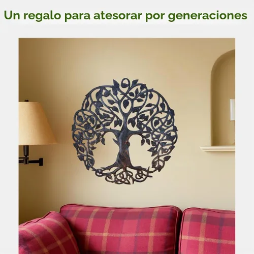 Vista 3 de Diseño inspirado en árbol de la vida celta, arte de pared de metal, comercio justo de Haití, 23" x 23".