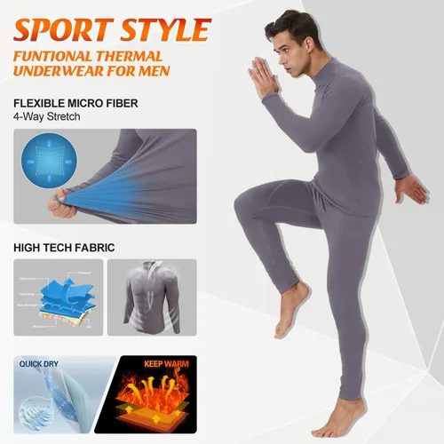 Vista 4 de CL convallaria 2 Pack Thermal Underwear for Men - Warm Fleece Lined Long Johns - Winter Gear Base Layer Tops & Bottoms Set