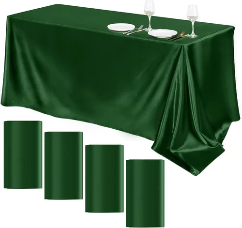 Vista 13 de TURSTIN Paquete de 4 manteles de satén negro de 102 x 58 pulgadas, mantel rectangular de seda brillante, tela suave, decoración de mesa para bodas