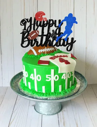Vista 6 de Decoración para tartas de fútbol americano, decoración para niños y adultos, con purpurina para tocar, decoración de feliz cumpleaños, suministros