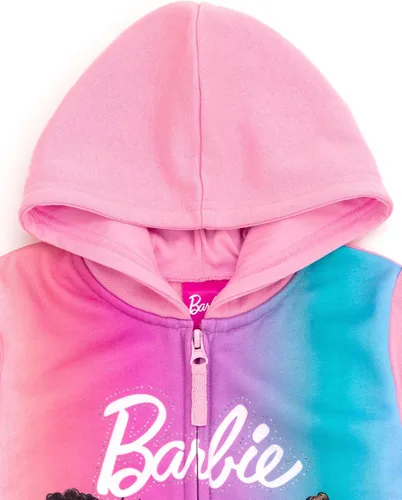 Vista 5 de Barbie Sudadera con capucha de forro polar con cremallera para niñas pequeñas y grandes