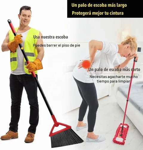 Vista 5 de Escoba angular resistente, escoba comercial mejorada para barrer en interiores y exteriores, escoba roja perfecta de cocina, garaje, industrial