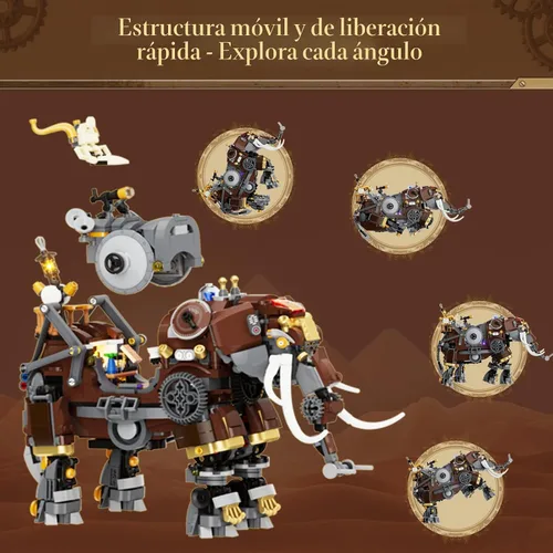 Vista 3 de Lumibricks Steampunk Steamphant Juego de bloques de construcción de iluminación - Set de modelo mamut, colección de juego de bloques de construcción