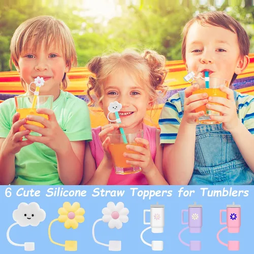 Vista 6 de Repuesto de popote para accesorios de copa Stanley, 6 fundas de popote para 6 popotes reutilizables, bonitas fundas de silicona para tapas Stanley